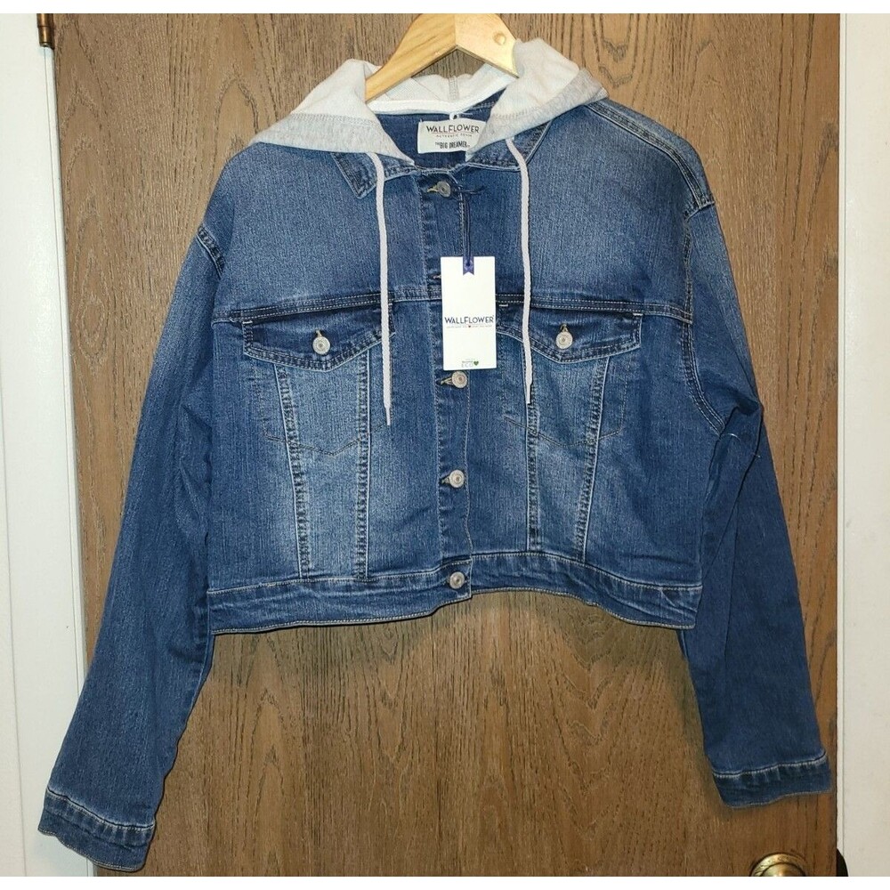 Wallflower Juniors The Big Dreamer Fit Denim Hooded Jacket Size Large